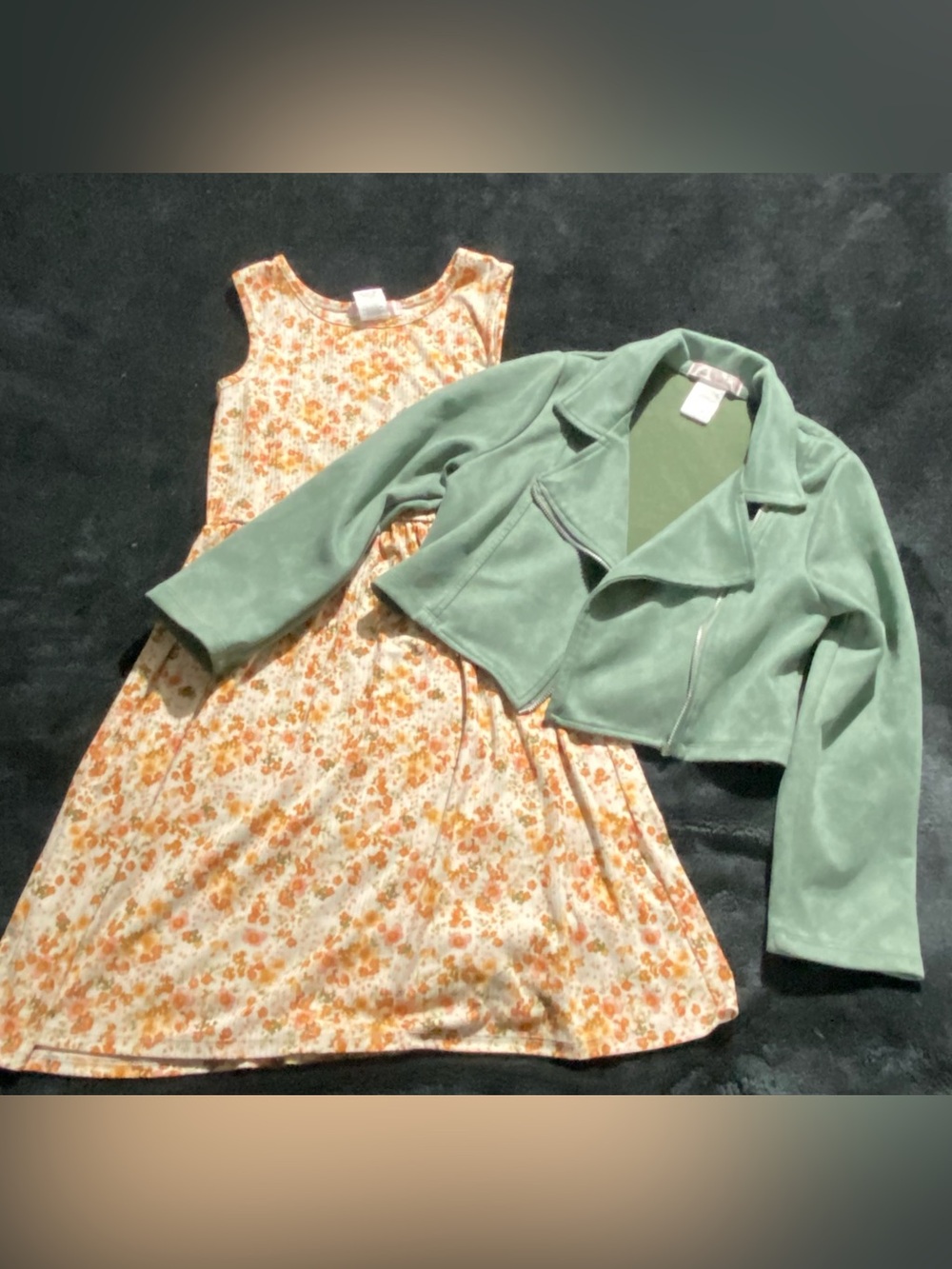Love to be Loved Size 12 Sage Green Faux Suede Jacket + Floral Dress Set